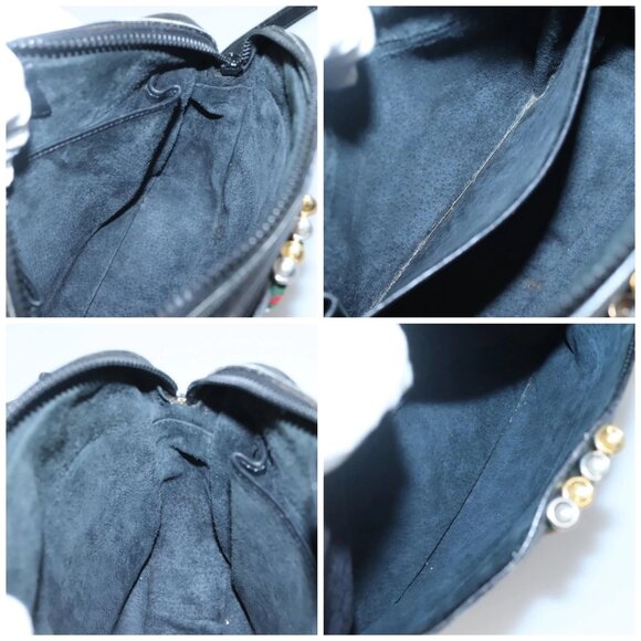 GUCCI Micro GG Canvas Web Sherry Line Shoulder Bag Black Gold Red Auth - Picture 15 of 16